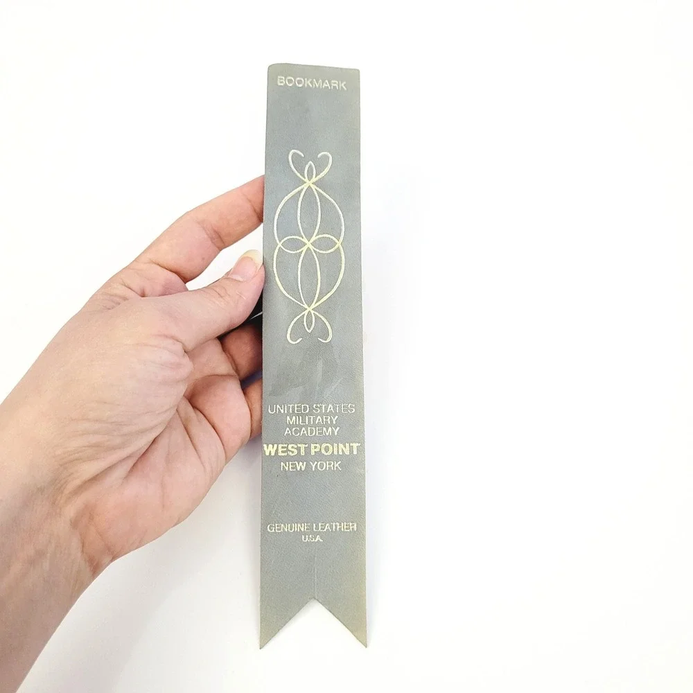 Vintage 50s Military Academy Leather Bookmark West Point New York USA 1950s gray